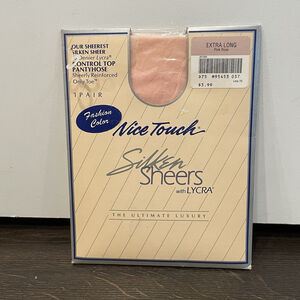 Vintage Nice Touch Silken Sheers 10 Denier Lycra Size Extra Long Pink Rose- NOS